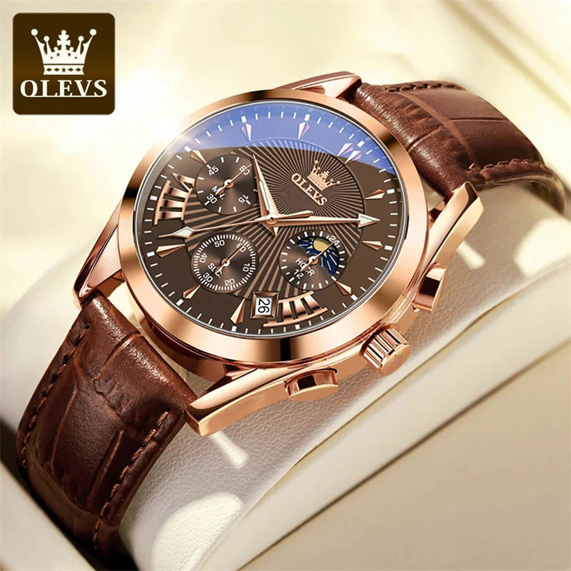 Reloj de Cuero Genuino - Impermeáveis Olevs Men Fashion