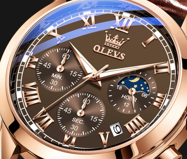 Reloj de Cuero Genuino - Impermeáveis Olevs Men Fashion